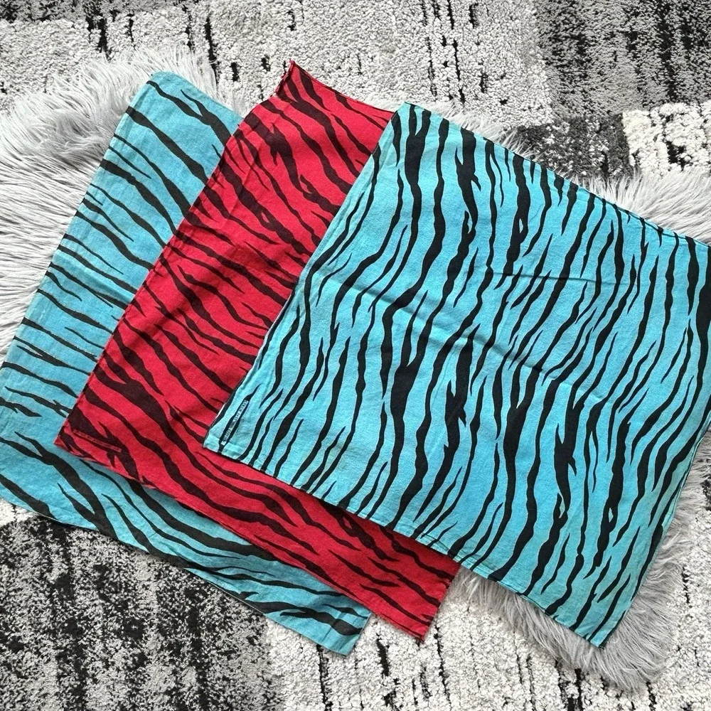 Vtg Lot Of 3 Bandana Color Fast Zebra Designed Handkerchiefs 100%‎ Cotton